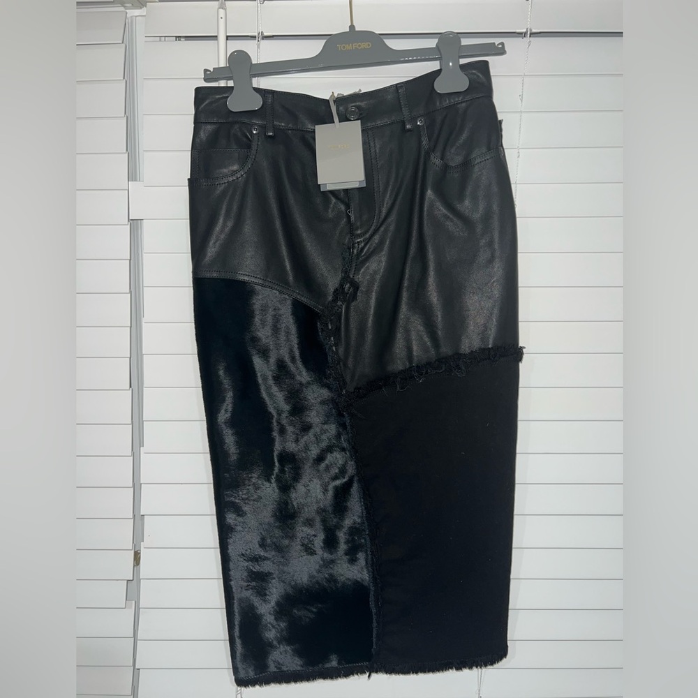 Tom Ford Patchwork Lamb Leather & Hair-On Pony Hair Midi Skirt NWT IT38 $2,990